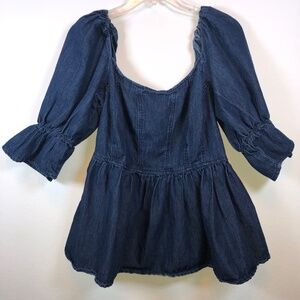 Ashley Stewart Denim Babydoll Off Shoulders Peplum Blouse Size-10